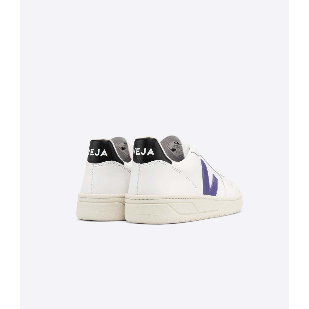 Veja V-10 LEATHER Sneakers Heren White/Purple/Black | BE 328VRW